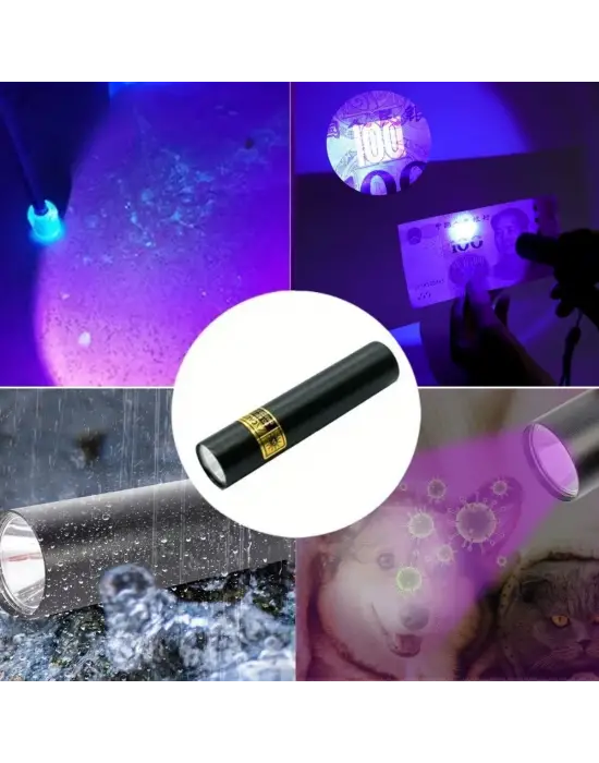 BUFFER® Mini Cep Boy USB İle Şarj Olan Oje Kurutucu Sahte Para Kontol LED UV Mor Işık El Feneri