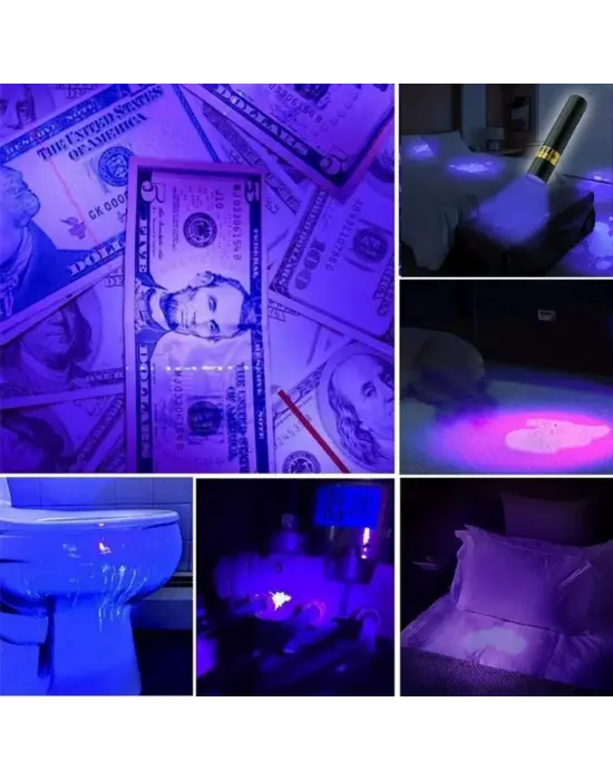 BUFFER® Mini Cep Boy USB İle Şarj Olan Oje Kurutucu Sahte Para Kontol LED UV Mor Işık El Feneri