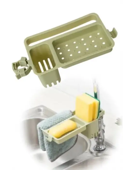 Omarı Musluğa Takılan Sünger Havlu Askılı Sabun Hazneli Organizer