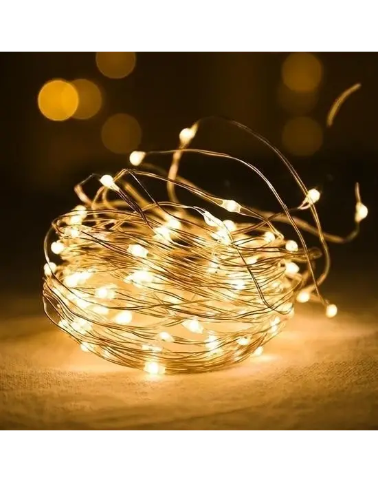 BUFFER® Peri Led Işık 10 Metre (Sarı) Pilli Aydınlatma Şerit Led Saçak Spot Süsleme