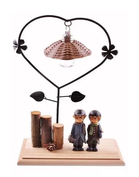 Omarı Romantik Çift Temalı Büyük Boy Dekoratif Ahşap Biblo Işıkla