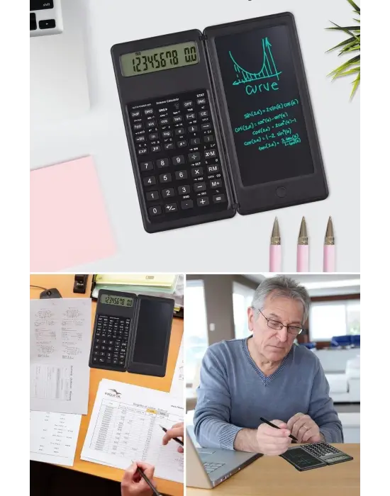 Omarı Katlanabilir Bilimsel Hesap Makinesi with Silinebilir LCD Ekran