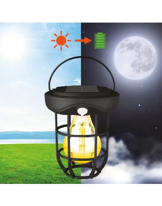 Omarı Güneş Enerjili Solar Kamp Feneri – Otomatik Şarj ve Gece Işığı, Taşınabilir LED Lamba