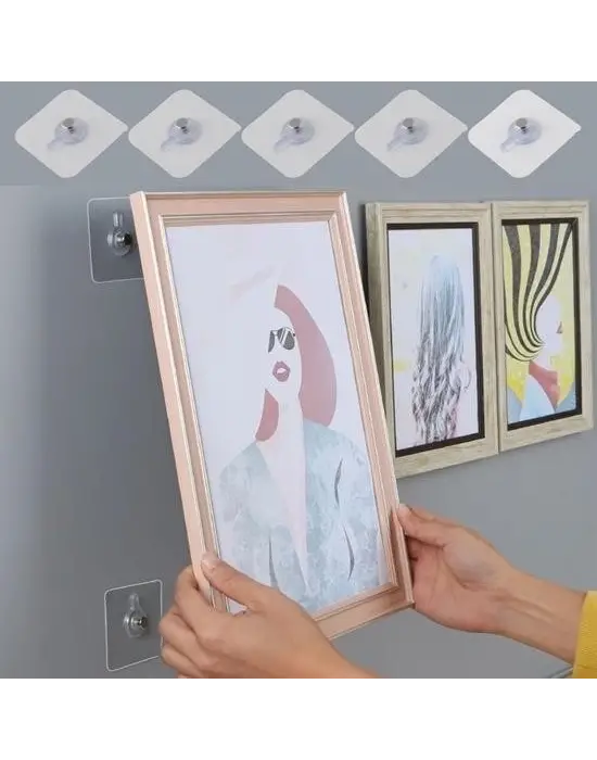 BUFFER® Süper Güçlü Çerçeve Askısı Pin Delgisiz Vidalı Tırnak Kanca Yapışkanlı Raf Tutucu Askı 5li