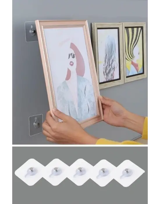 BUFFER® Süper Güçlü Çerçeve Askısı Pin Delgisiz Vidalı Tırnak Kanca Yapışkanlı Raf Tutucu Askı 5li