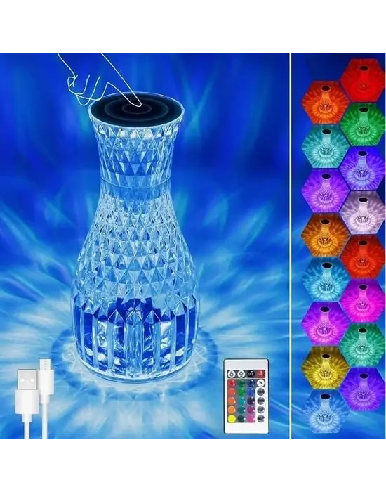Omarı Renkli Işık Modlu USB Şarjlı Kumandalı Masa Üstü Lamba