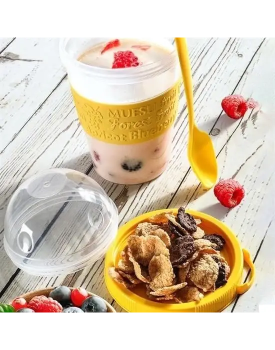 Omarı Pratik Kapaklı Kaşıklı Taşınabilir Yoğurt Kabı