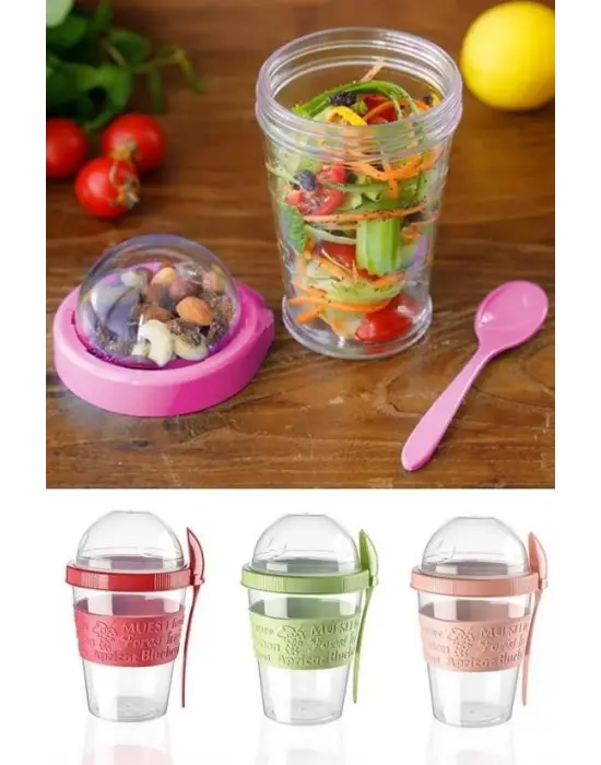 Omarı Pratik Kapaklı Kaşıklı Taşınabilir Yoğurt Kabı