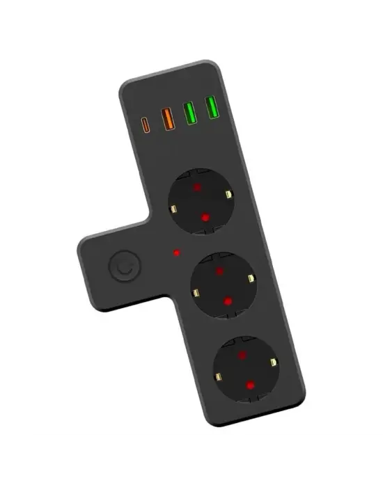 BUFFER® Termal Akım Korumalı 3 Adet Soket,3 Adet USB ve 1 Adet Type-C Girişli 20w Priz Model 3397