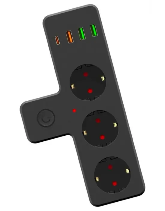 BUFFER® Termal Akım Korumalı 3 Adet Soket,3 Adet USB ve 1 Adet Type-C Girişli 20w Priz Model 3397