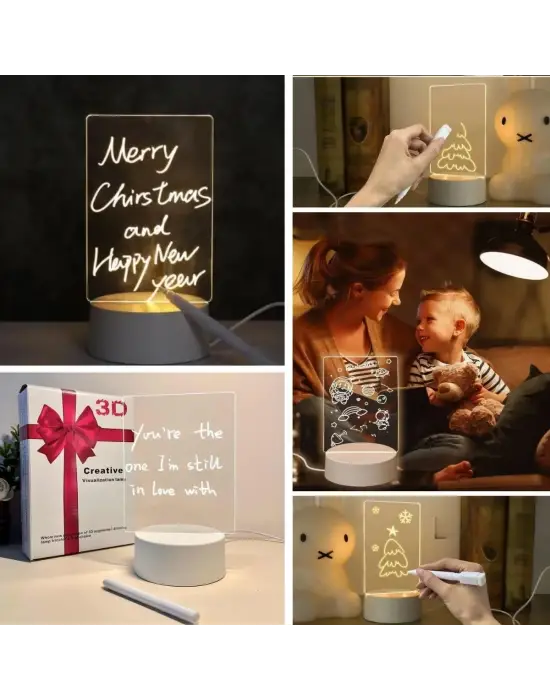 BUFFER® USB Kablolu Işıklı Kendiliğinden Beyaz Kalemli-Silgili Kreatif 3D Görselleştirme LED Lambası