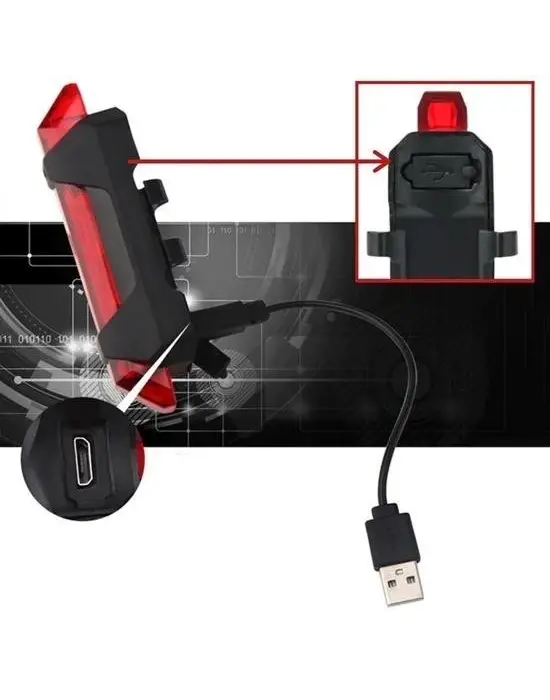 BUFFER® Usb Şarj Edilebilir Parlak Bisiklet Led Lamba Su Geçirmez Güvenlik Uyarı Arka Lamba Işığı
