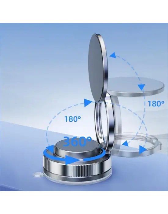 BUFFER® Vakumlu Manyetik Telefon Tutucu – Güçlü Vakum 360° Döner Araç İçi Telefon Standı, Ultra Sabit Manyetik Destekli Mobil Cihaz Aparatı