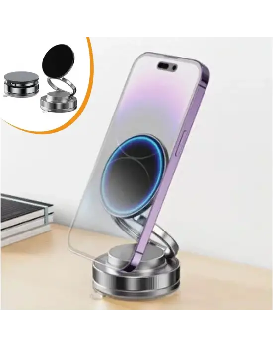 BUFFER® Vakumlu Manyetik Telefon Tutucu – Güçlü Vakum 360° Döner Araç İçi Telefon Standı, Ultra Sabit Manyetik Destekli Mobil Cihaz Aparatı