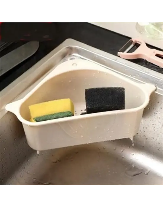 BUFFER® Vantuzlu Üçgen Sebze Meyve  Lavabo Raf Evye Süzgeç Sünger Tutucu Düzenleyici Mutfak Organize