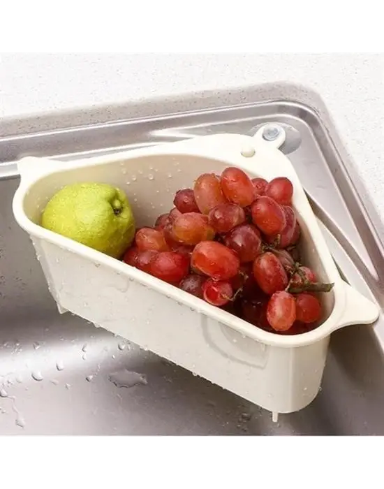 BUFFER® Vantuzlu Üçgen Sebze Meyve  Lavabo Raf Evye Süzgeç Sünger Tutucu Düzenleyici Mutfak Organize
