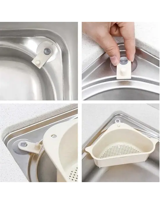 BUFFER® Vantuzlu Üçgen Sebze Meyve  Lavabo Raf Evye Süzgeç Sünger Tutucu Düzenleyici Mutfak Organize