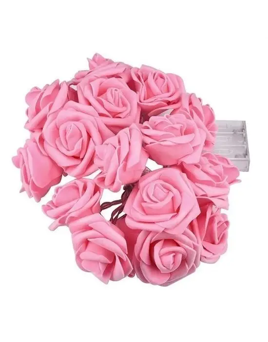 BUFFER® Yapay Gül Tasarımlı Dekoratif Led Işık Gül Detaylı Led Işık Pilli (20 Gül)