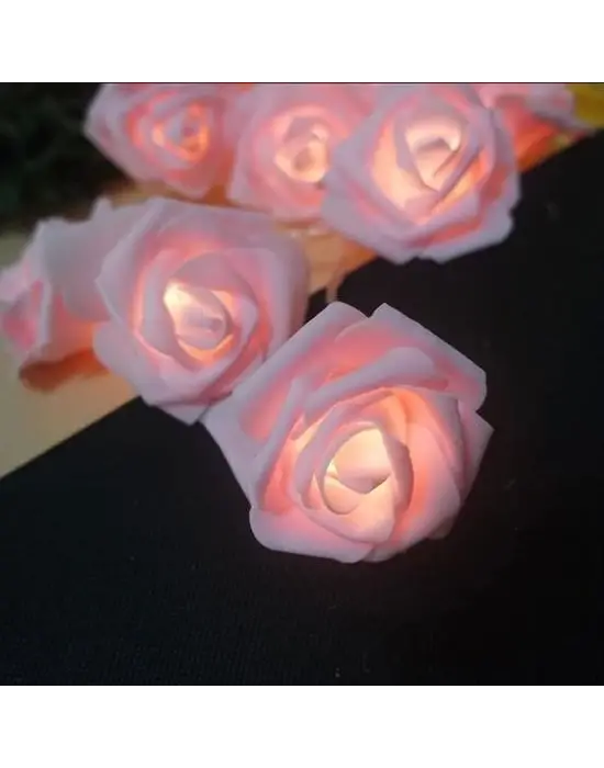 BUFFER® Yapay Gül Tasarımlı Dekoratif Led Işık Gül Detaylı Led Işık Pilli (20 Gül)