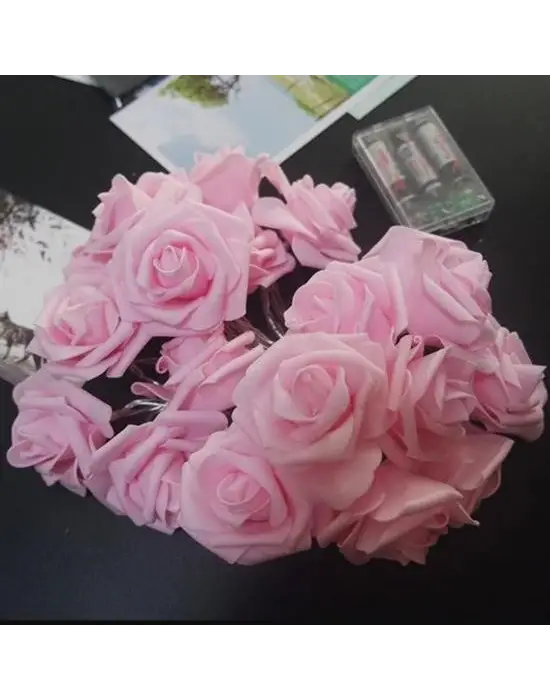 BUFFER® Yapay Gül Tasarımlı Dekoratif Led Işık Gül Detaylı Led Işık Pilli (20 Gül)