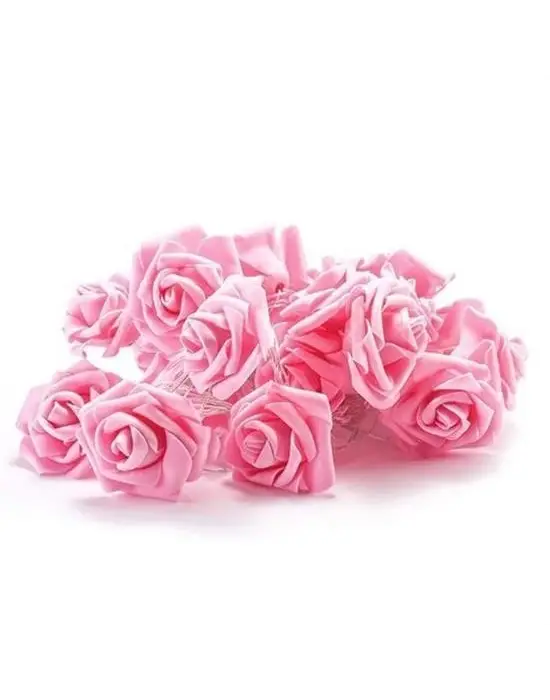 BUFFER® Yapay Gül Tasarımlı Dekoratif Led Işık Gül Detaylı Led Işık Pilli (20 Gül)