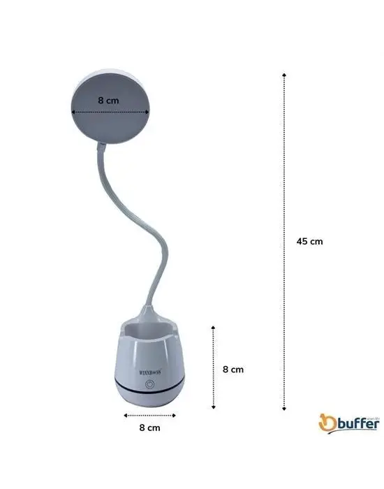 BUFFER®Kalemlikli Telefon Tutacaklı Şarjlı Dokunmatik 3 Mod Esnek Başlıklı Dimmerli LED Masa Lambası