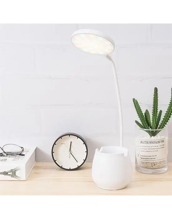 BUFFER®Kalemlikli Telefon Tutacaklı Şarjlı Dokunmatik 3 Mod Esnek Başlıklı Dimmerli LED Masa Lambası