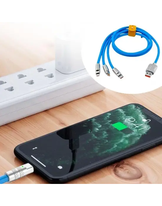 Omarı Hızlı Şarj Kablosu Mavi 3-in-1 Set