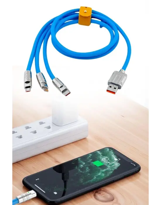 Omarı Hızlı Şarj Kablosu Mavi 3-in-1 Set