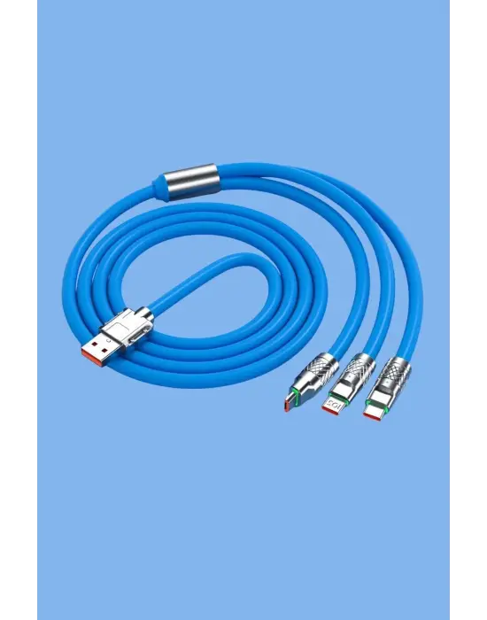 Omarı Hızlı Şarj Kablosu Mavi 3-in-1 Set