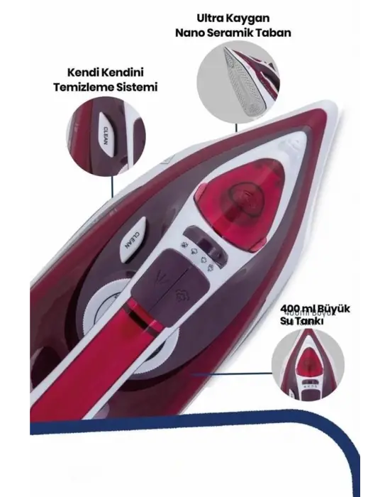 Buharlı Kablolu Ütü 2200 Watt Kireçlenme Önleyici Şok Buharlı