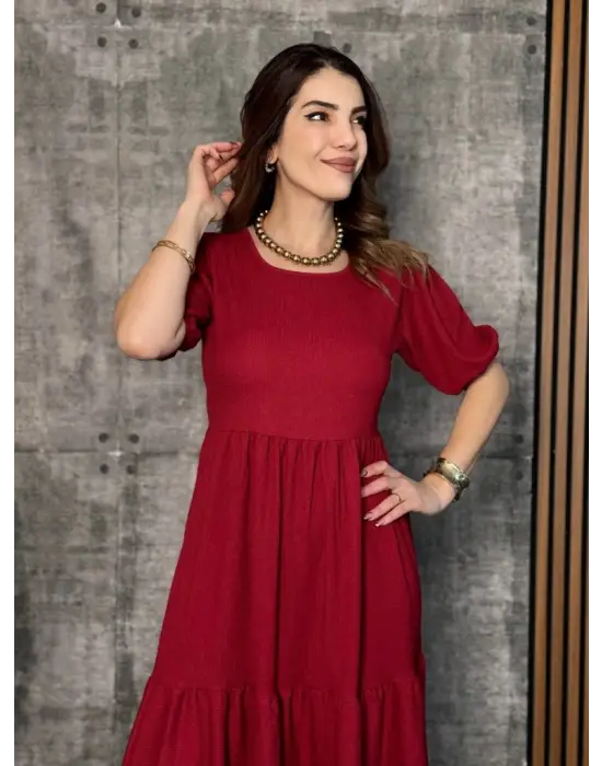 Omarı Şık Bürümcük Balon Elbise