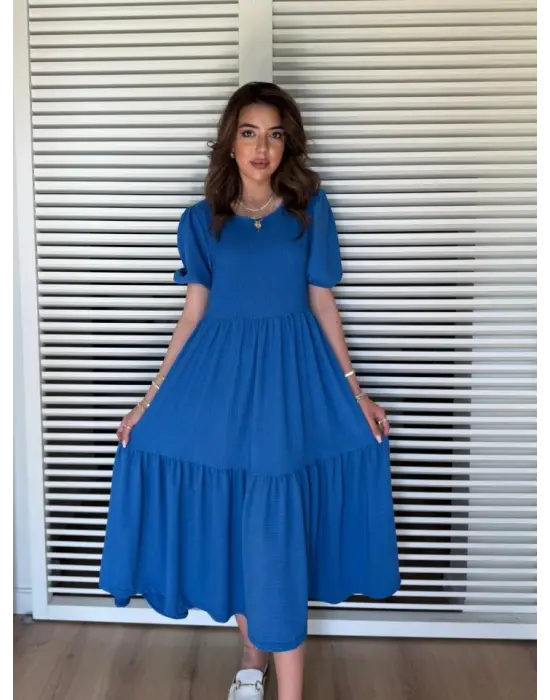 Omarı Kadın Katlı Bürümcük Balon Elbise