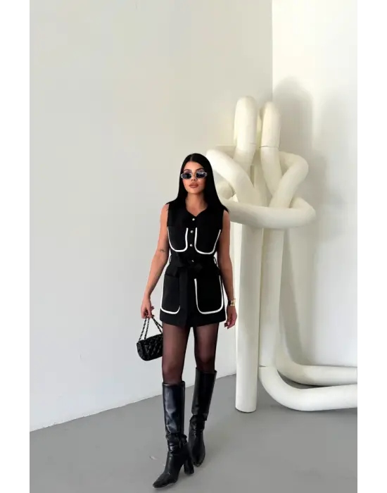 BÜYÜK CEP BİYE DETAYLIYELEK - Siyah