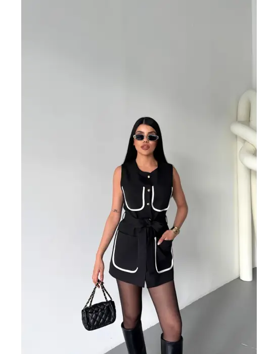 BÜYÜK CEP BİYE DETAYLIYELEK - Siyah