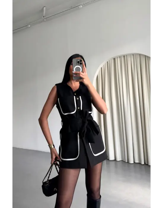 BÜYÜK CEP BİYE DETAYLIYELEK - Siyah