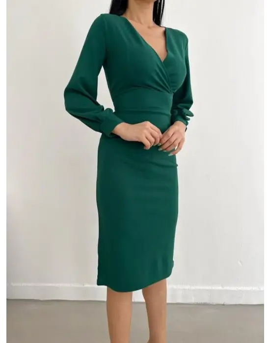 Omarı Kadın Balon Kol Midi Elbise