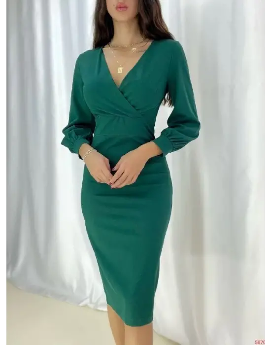 Omarı Kadın Balon Kol Midi Elbise