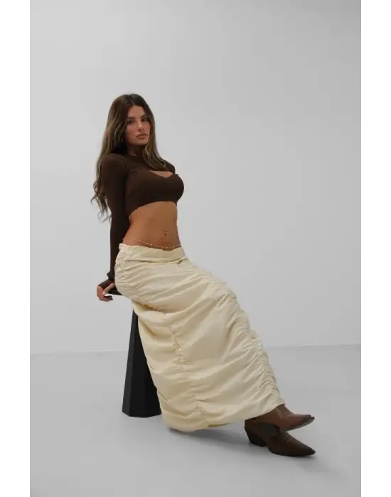 Omarı Fermuar Detaylı Uzun Etek