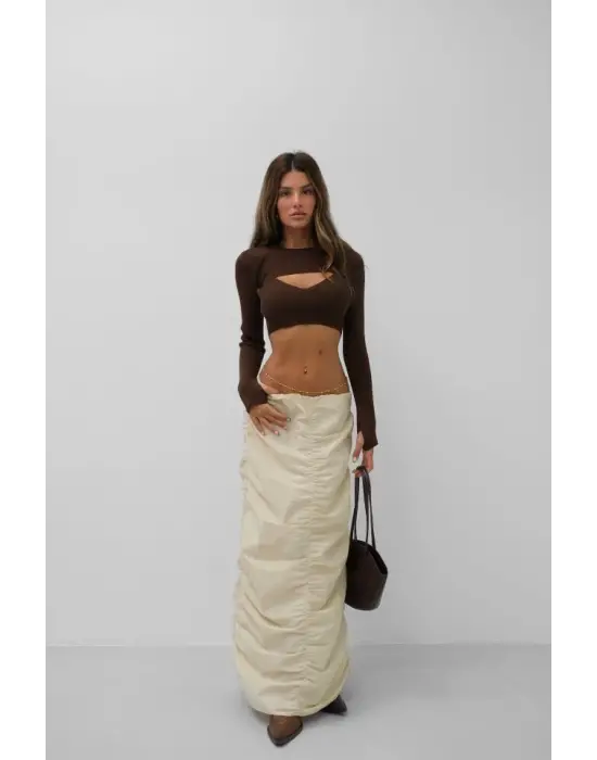 Omarı Fermuar Detaylı Uzun Etek