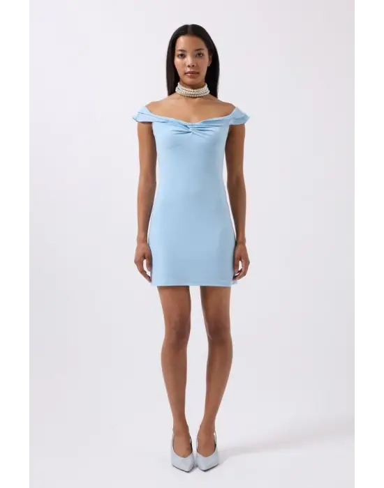 Büzgü Detay Omuz Askılı Mini Elbise