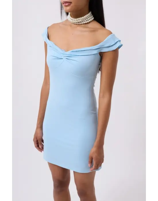 Büzgü Detay Omuz Askılı Mini Elbise
