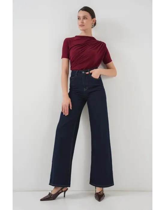 Büzgü Detaylı Kısa Kol Sandy Bluz 945 - Bordo