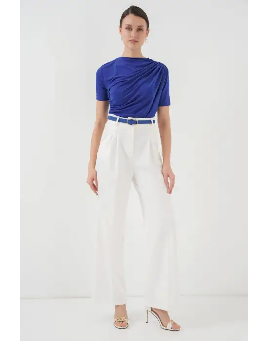 Büzgü Detaylı Kısa Kol Sandy Bluz 945 - Saks