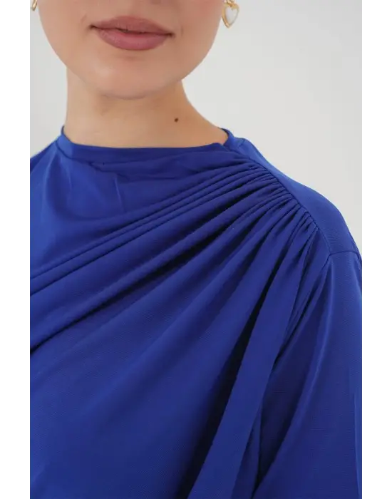 Büzgü Detaylı Kısa Kol Sandy Bluz 945 - Saks