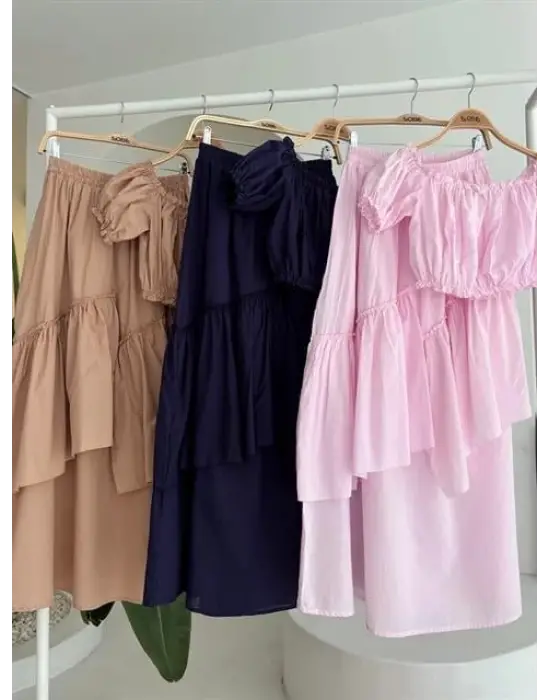 Büzgülü Crop Kat Detaylı Fırfır Etekli Takım 10196