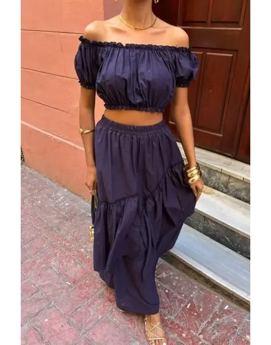 Omarı Rahat Kumaşıyla Şık Fırfır Etekli Takım