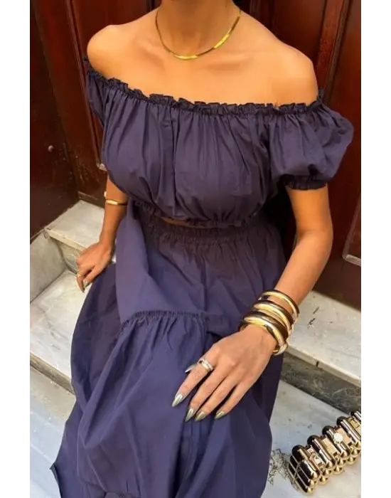 Büzgülü Crop Kat Detaylı Fırfır Etekli Takım 10196