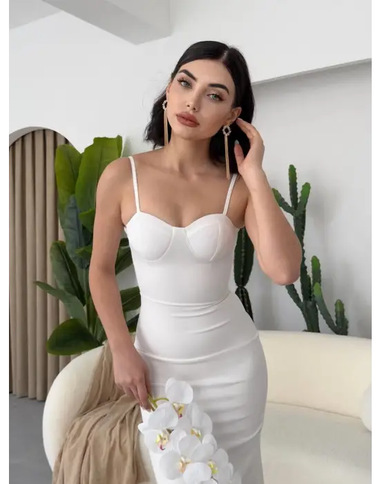 Omarı Büzgülü Midi Boy Elbise