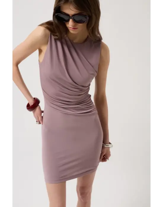 Omarı Şık Siyah Büzgülü Mini Elbise